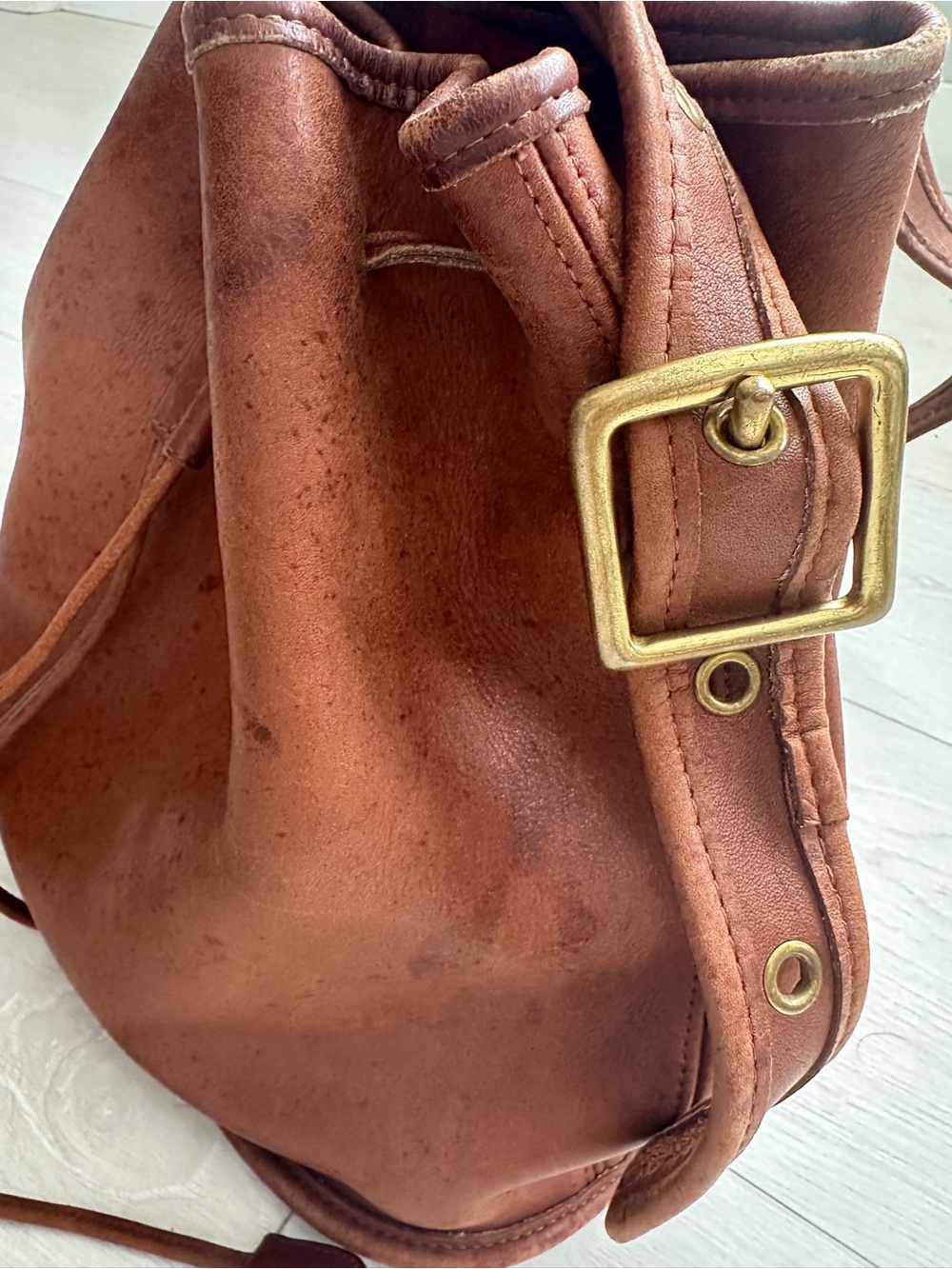 Vtg Coach 9952 Lula's Legacy Drawstring Bucket Leather Bag in British Tan - Picture 12 of 16